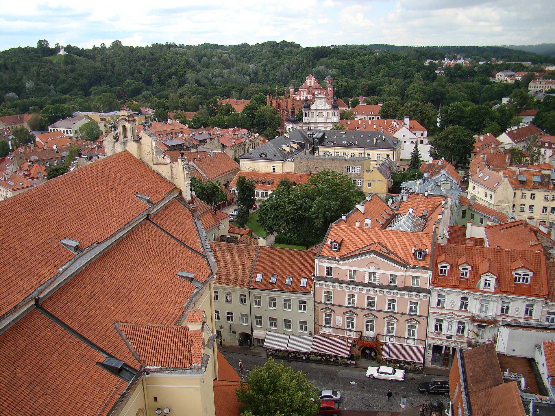 Red rooftops and church towers of Vilnius Old Town